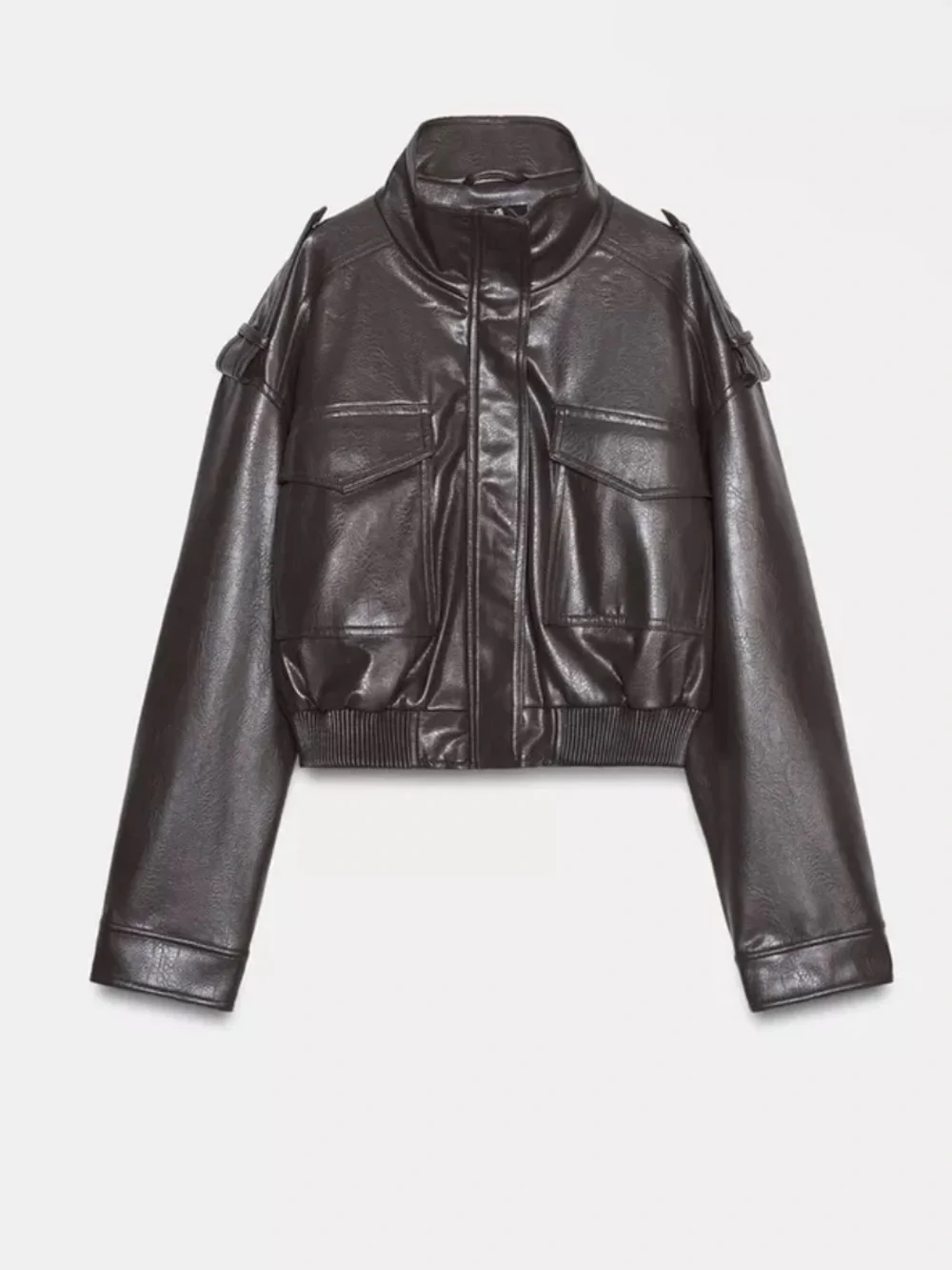 Zara Faux Leather Cargo Pocket Cropped Bomber Jacket size large - Picture 8 of 12